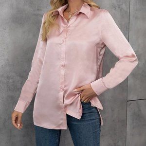 Pink Blouson Sleeve Satin Blouse